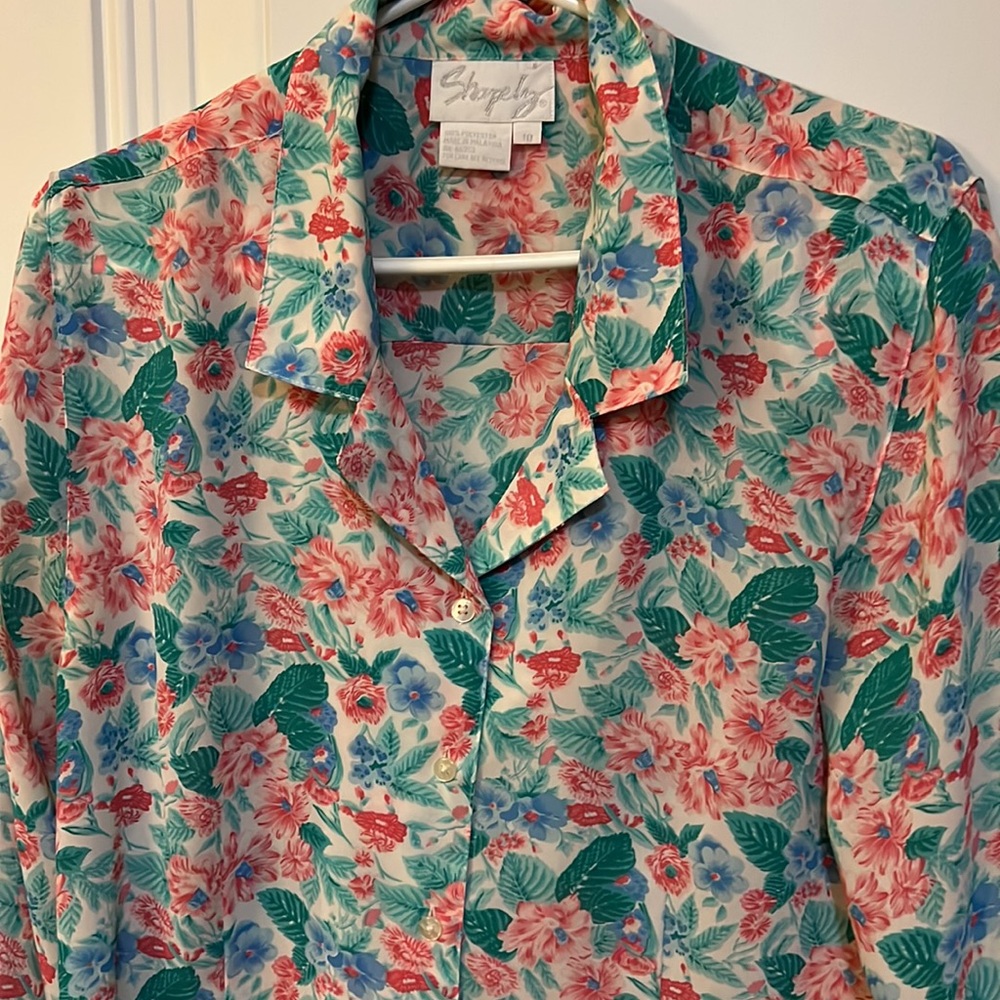 Unisex vintage floral blouse sz10 - Picture 4 of 6